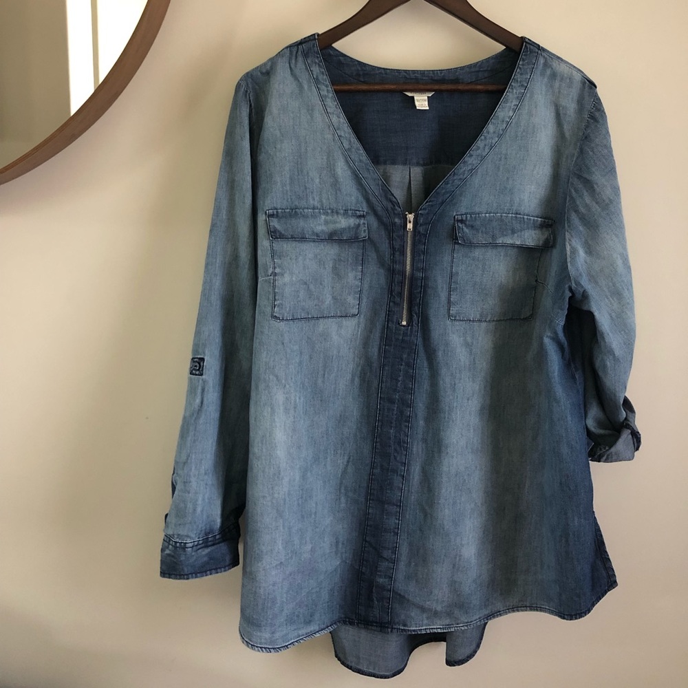 CATO Zip Front Chambray Utility Tunic